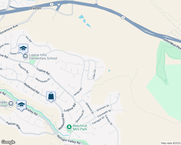 map of restaurants, bars, coffee shops, grocery stores, and more near 202 Lilac Circle in Hercules