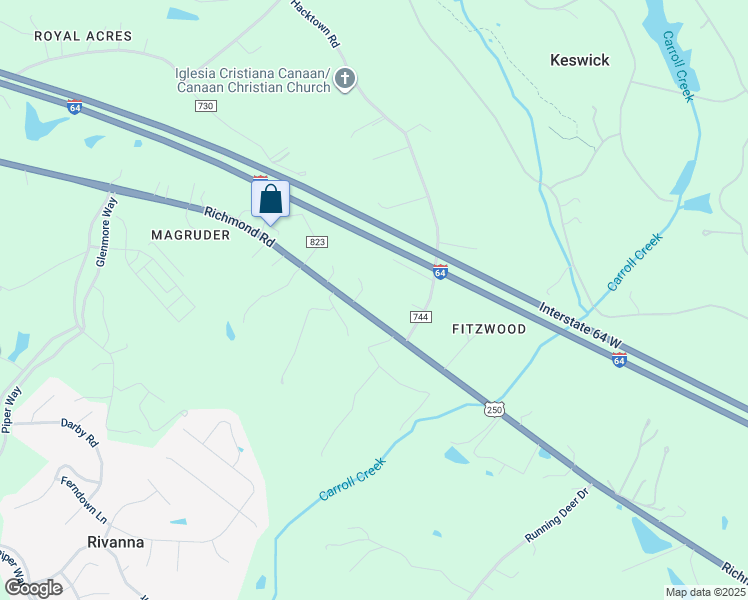 map of restaurants, bars, coffee shops, grocery stores, and more near 3802 Richmond Road in Keswick