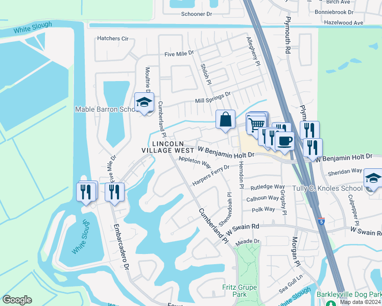 map of restaurants, bars, coffee shops, grocery stores, and more near 3629 Appleton Way in Stockton