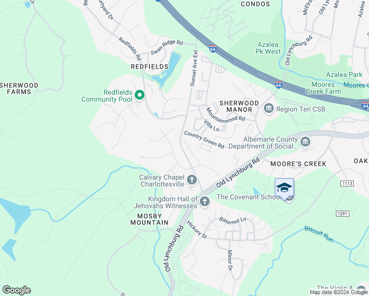 map of restaurants, bars, coffee shops, grocery stores, and more near 1123 Sunset Avenue Extended in Charlottesville