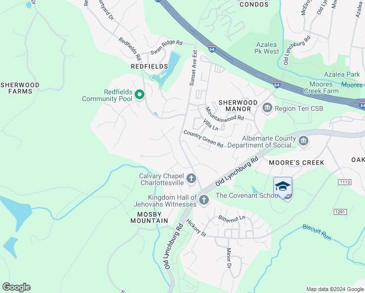 map of restaurants, bars, coffee shops, grocery stores, and more near 1119 Sunset Avenue Extended in Charlottesville