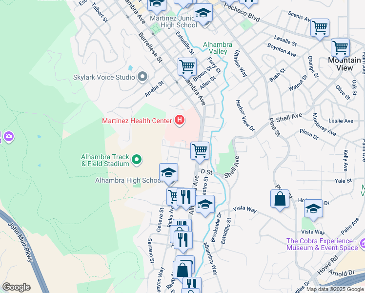 map of restaurants, bars, coffee shops, grocery stores, and more near 231 C Street in Martinez