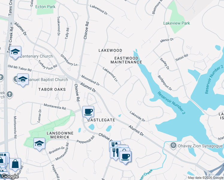 map of restaurants, bars, coffee shops, grocery stores, and more near 1776 Lakewood Lane in Lexington