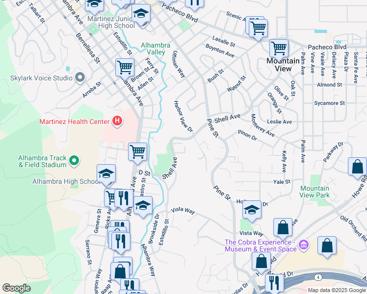 map of restaurants, bars, coffee shops, grocery stores, and more near 752-766 Shell Avenue in Martinez