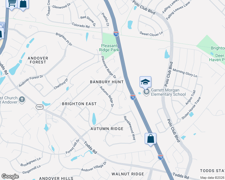 map of restaurants, bars, coffee shops, grocery stores, and more near 1221 Pleasant Ridge Drive in Lexington