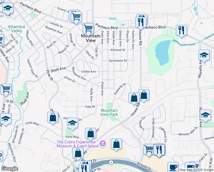 map of restaurants, bars, coffee shops, grocery stores, and more near 803 Vine Avenue in Martinez
