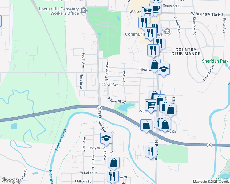 map of restaurants, bars, coffee shops, grocery stores, and more near 1128 Regency Court in Evansville