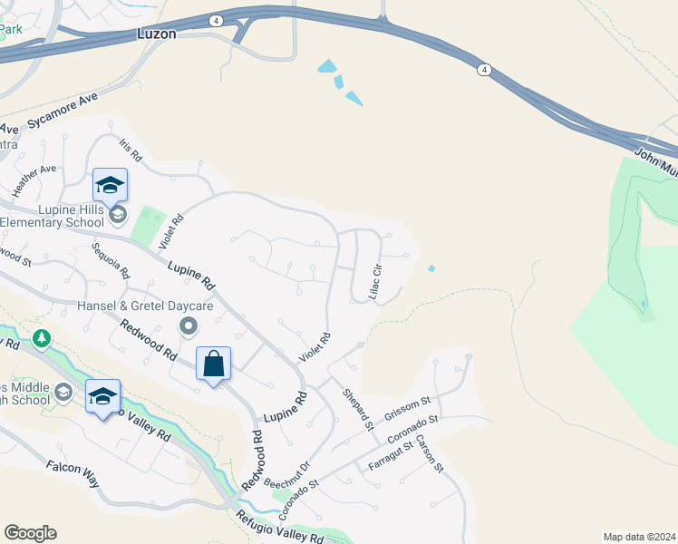 map of restaurants, bars, coffee shops, grocery stores, and more near 385 Violet Road in Hercules