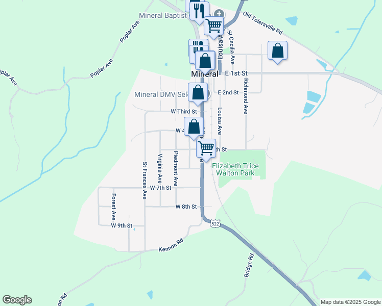 map of restaurants, bars, coffee shops, grocery stores, and more near 618 Saint Marys Avenue in Mineral