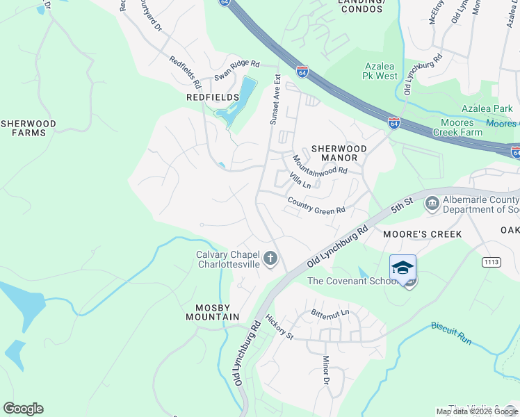 map of restaurants, bars, coffee shops, grocery stores, and more near 1115 Sunset Avenue Extended in Charlottesville