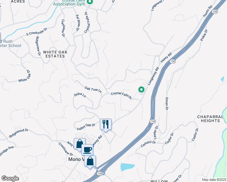 map of restaurants, bars, coffee shops, grocery stores, and more near 21087 Crystal Falls Drive in Sonora