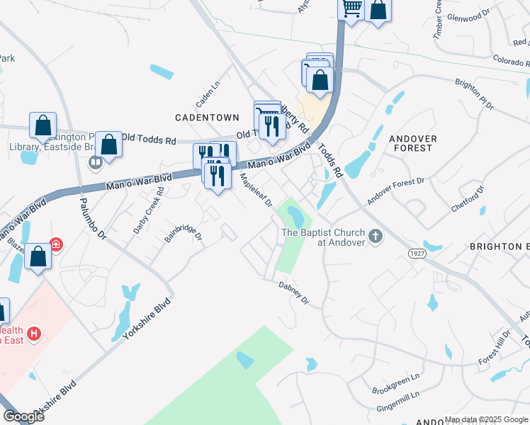 map of restaurants, bars, coffee shops, grocery stores, and more near 3162 Mapleleaf Drive in Lexington