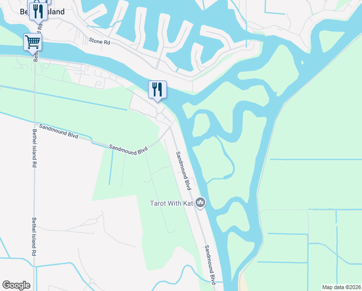 map of restaurants, bars, coffee shops, grocery stores, and more near 5558 Sandmound Boulevard in Oakley