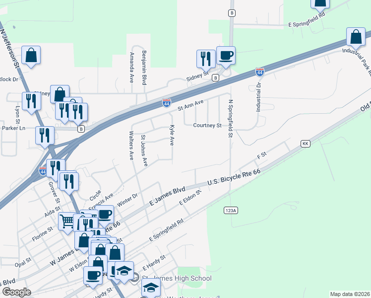 map of restaurants, bars, coffee shops, grocery stores, and more near in Saint James