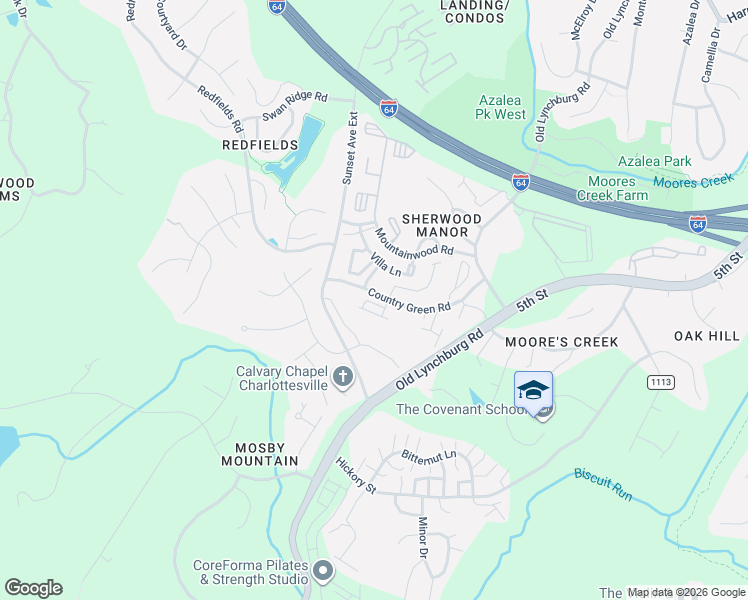map of restaurants, bars, coffee shops, grocery stores, and more near 1009 Cottage Green Way in Charlottesville