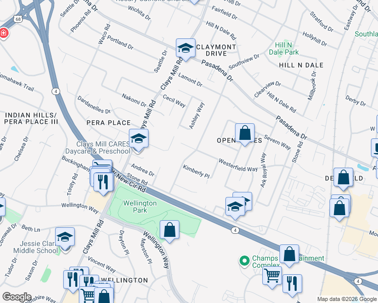 map of restaurants, bars, coffee shops, grocery stores, and more near 500 Westerfield Way in Lexington