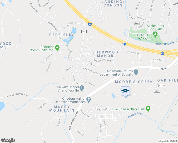map of restaurants, bars, coffee shops, grocery stores, and more near 1009 Cottage Green Way in Charlottesville
