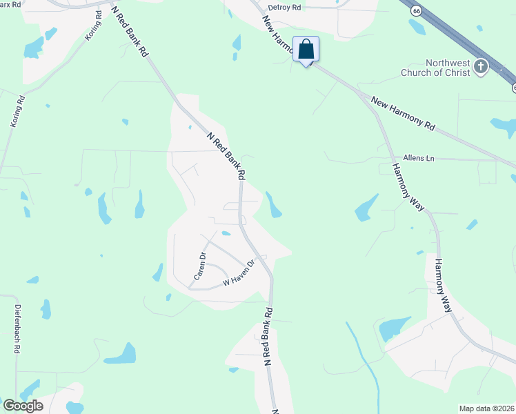 map of restaurants, bars, coffee shops, grocery stores, and more near 2711 North Red Bank Road in Evansville