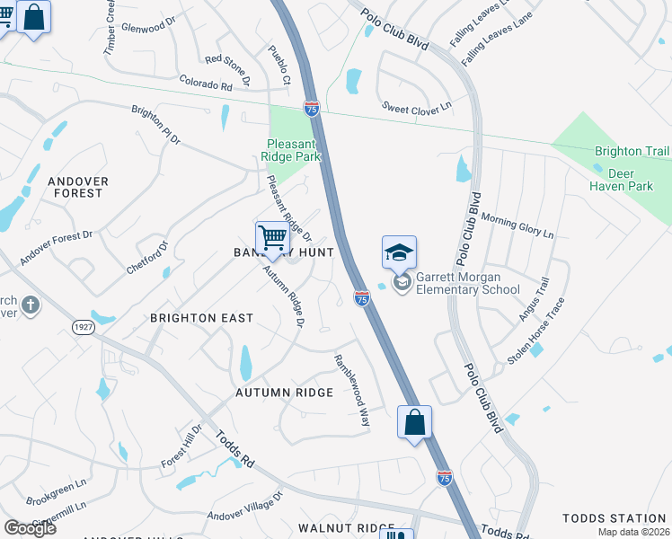 map of restaurants, bars, coffee shops, grocery stores, and more near 1204 Iron Lace Court in Lexington