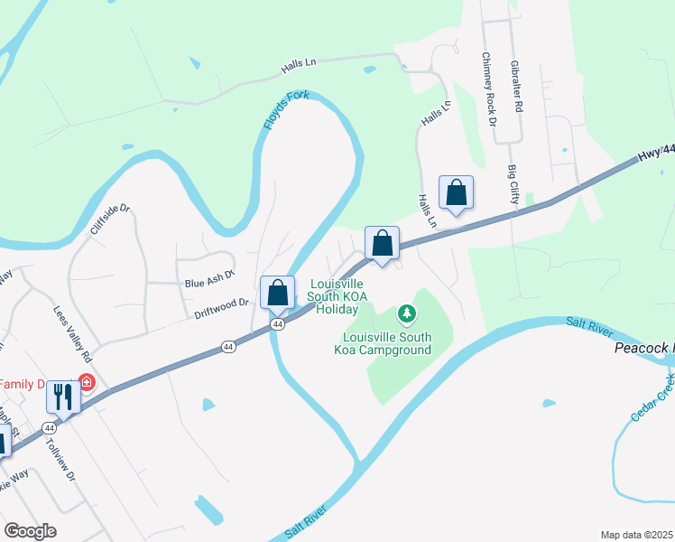 map of restaurants, bars, coffee shops, grocery stores, and more near Cr-1842 in Shepherdsville