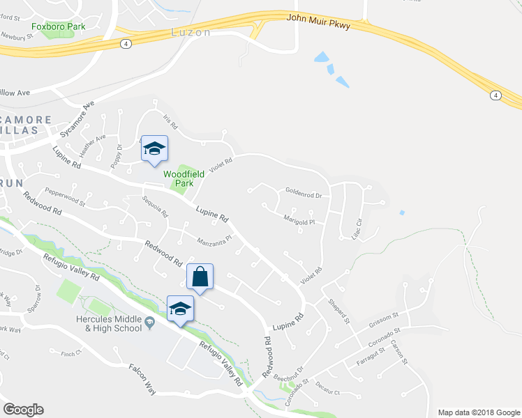 map of restaurants, bars, coffee shops, grocery stores, and more near 193 Marigold Place in Hercules