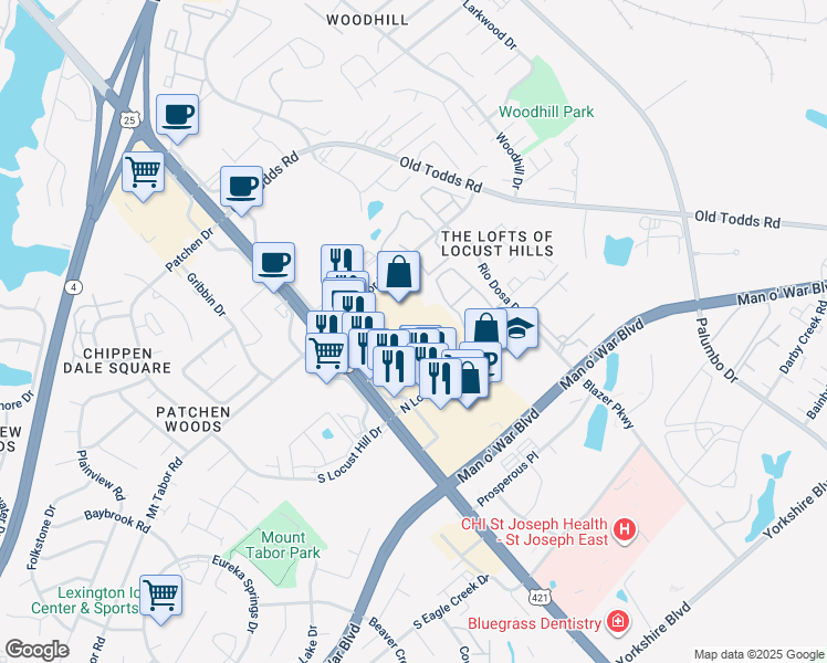 map of restaurants, bars, coffee shops, grocery stores, and more near 2909 Richmond Rd in Lexington