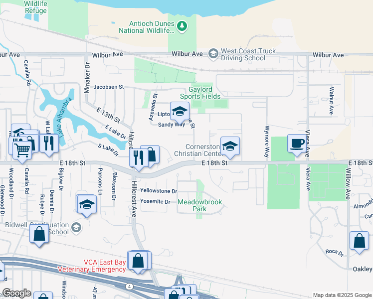 map of restaurants, bars, coffee shops, grocery stores, and more near 1504 Hargrove Court in Antioch