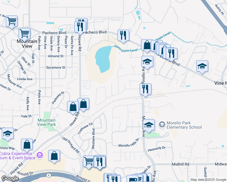 map of restaurants, bars, coffee shops, grocery stores, and more near 4 Lagunita Court in Martinez