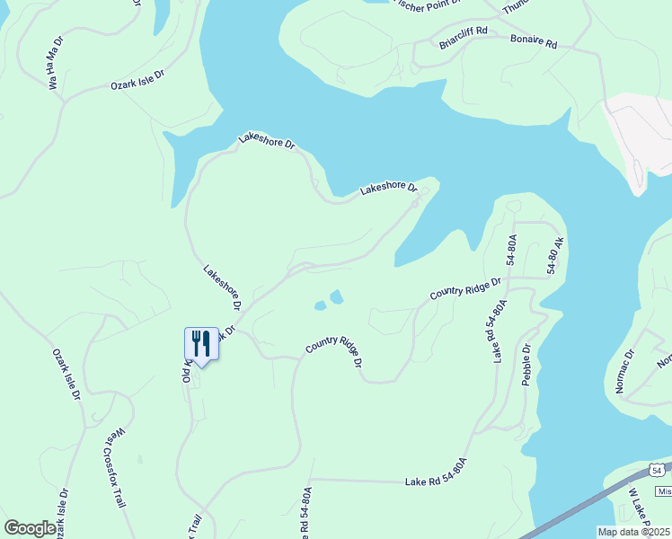 map of restaurants, bars, coffee shops, grocery stores, and more near Old Kinder Hook Rd in Camdenton