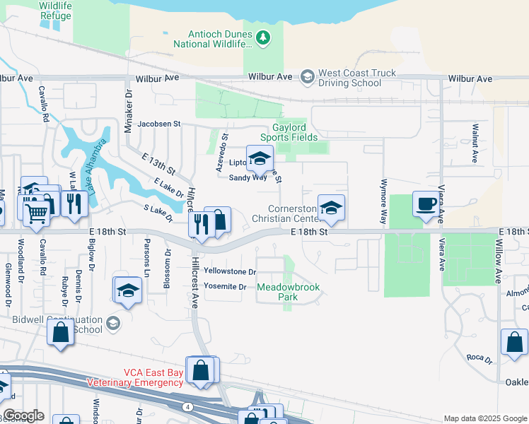 map of restaurants, bars, coffee shops, grocery stores, and more near 1504 Hargrove Court in Antioch