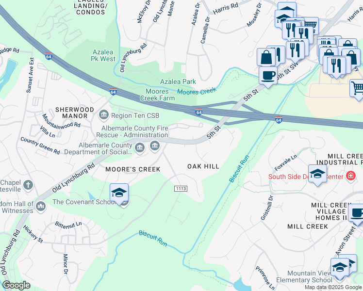map of restaurants, bars, coffee shops, grocery stores, and more near 1426 5th Street in Charlottesville