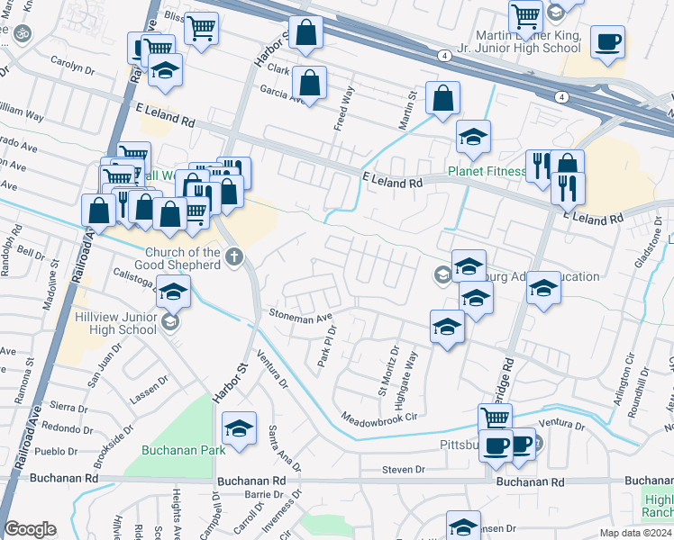 map of restaurants, bars, coffee shops, grocery stores, and more near 211 Kona Circle in Pittsburg