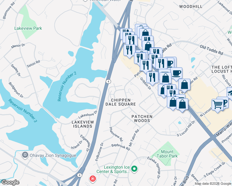 map of restaurants, bars, coffee shops, grocery stores, and more near 224 Chippendale Circle in Lexington