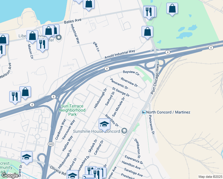 map of restaurants, bars, coffee shops, grocery stores, and more near 2279 Saint George Drive in Concord