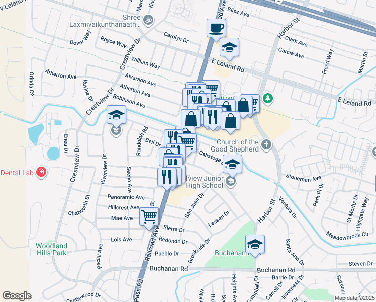 map of restaurants, bars, coffee shops, grocery stores, and more near 3741-3743 Railroad Avenue in Pittsburg