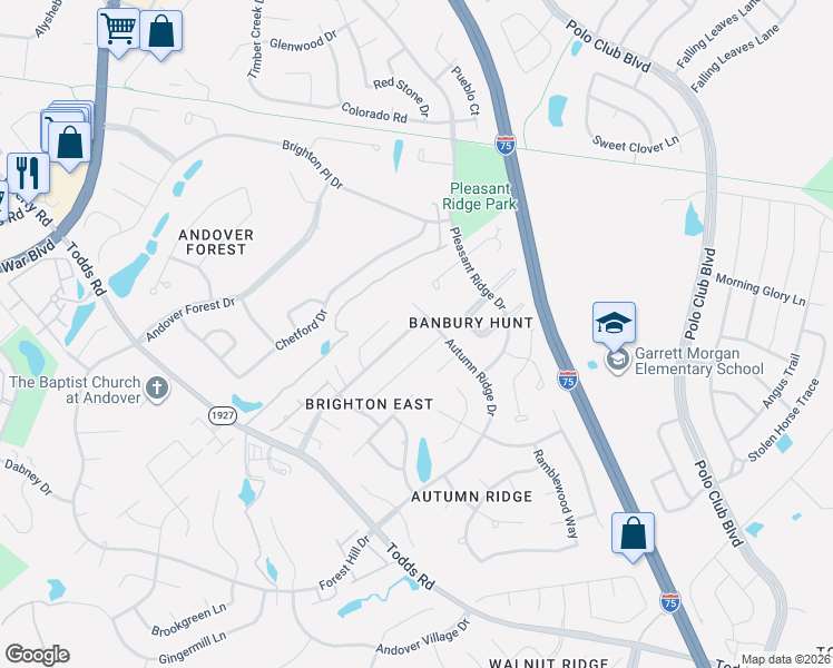 map of restaurants, bars, coffee shops, grocery stores, and more near 1065 Marco Lane in Lexington