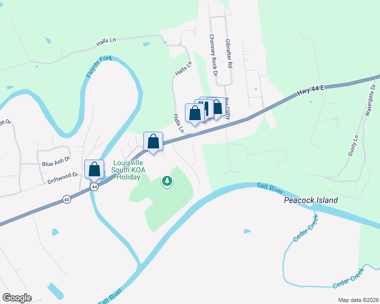 map of restaurants, bars, coffee shops, grocery stores, and more near 212 River Edge Drive in Shepherdsville
