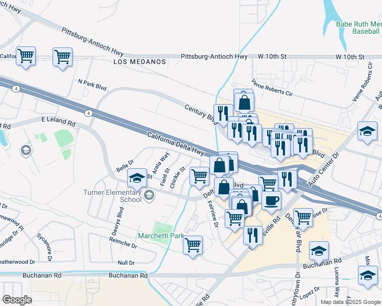 map of restaurants, bars, coffee shops, grocery stores, and more near 2000 Kendree Street in Antioch