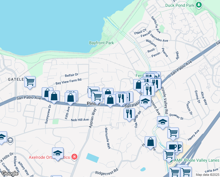 map of restaurants, bars, coffee shops, grocery stores, and more near 521 Laurel Avenue in Pinole