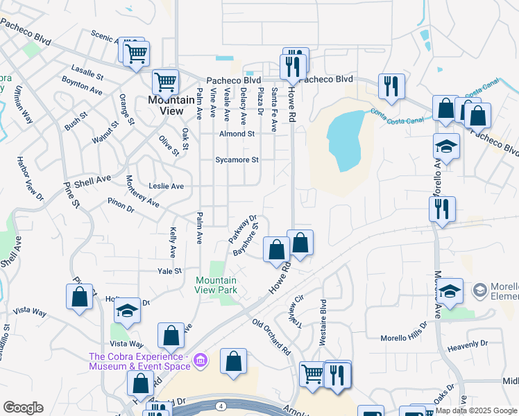 map of restaurants, bars, coffee shops, grocery stores, and more near 901 Country Run Drive in Martinez