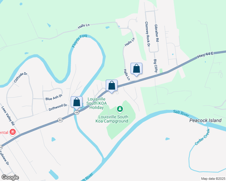 map of restaurants, bars, coffee shops, grocery stores, and more near Alyssa Drive in Shepherdsville