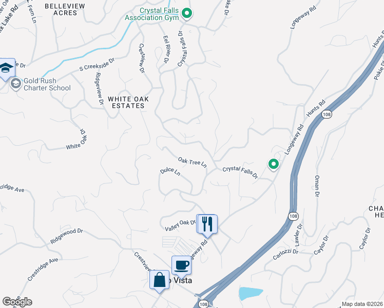 map of restaurants, bars, coffee shops, grocery stores, and more near 17029 Oak Tree Lane in Sonora