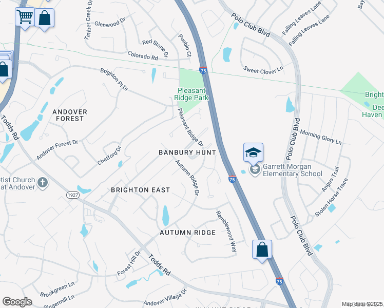 map of restaurants, bars, coffee shops, grocery stores, and more near 3501 Forest Spring Court in Lexington
