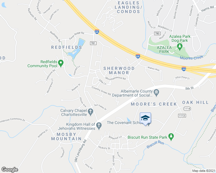 map of restaurants, bars, coffee shops, grocery stores, and more near 1242 Villa Lane in Charlottesville