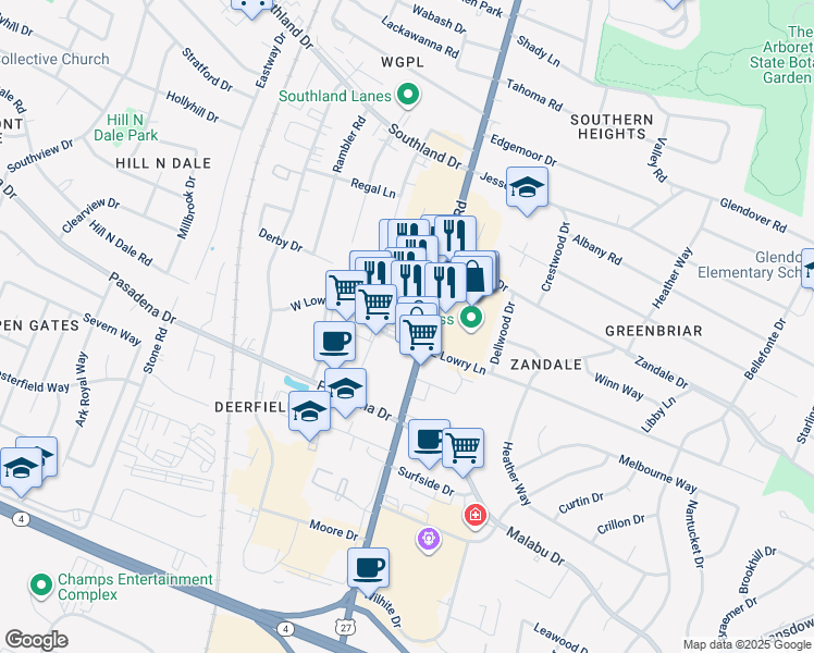 map of restaurants, bars, coffee shops, grocery stores, and more near 2295 Nicholasville Road in Lexington