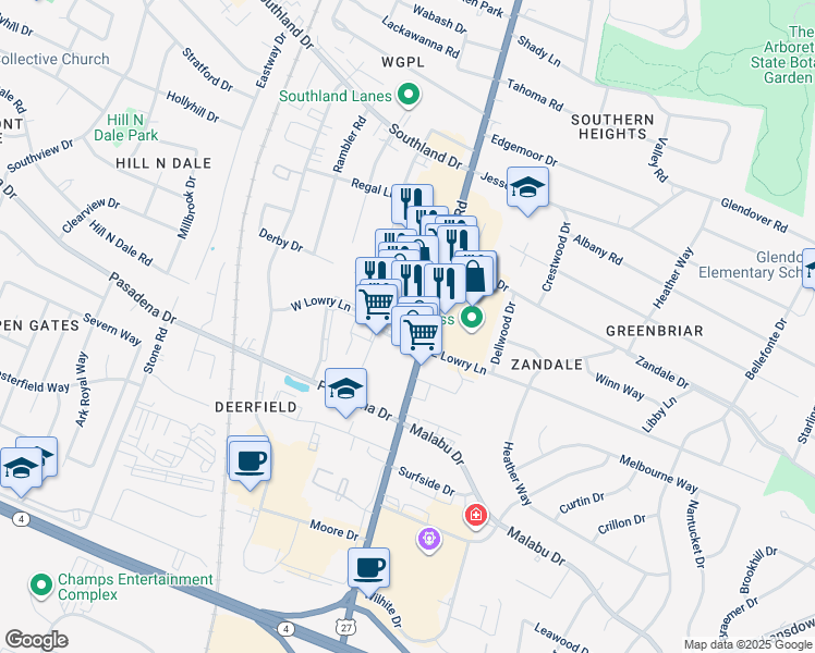 map of restaurants, bars, coffee shops, grocery stores, and more near 2295 Nicholasville Road in Lexington