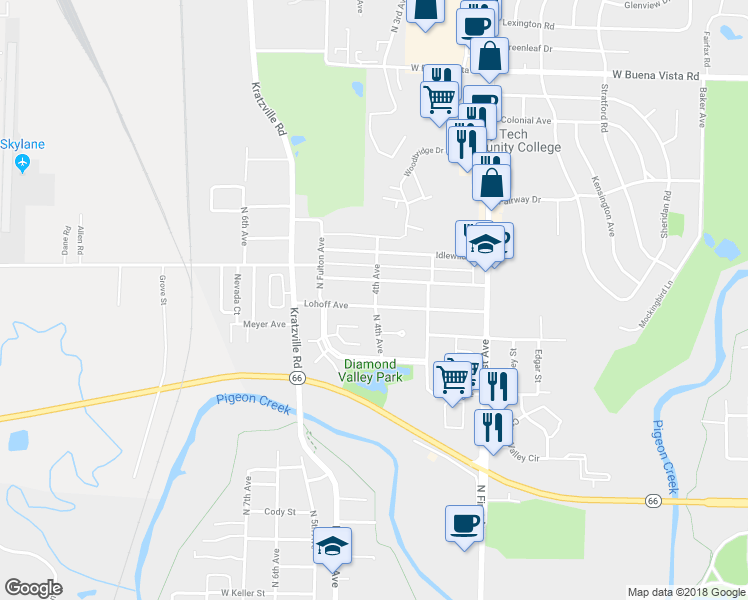 map of restaurants, bars, coffee shops, grocery stores, and more near 9932 4th Avenue in Evansville