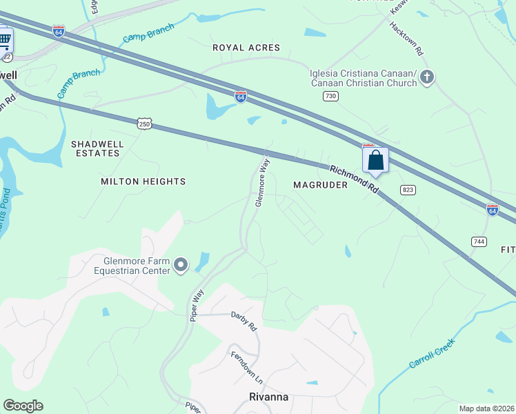 map of restaurants, bars, coffee shops, grocery stores, and more near 1039 Glenmore Way in Keswick