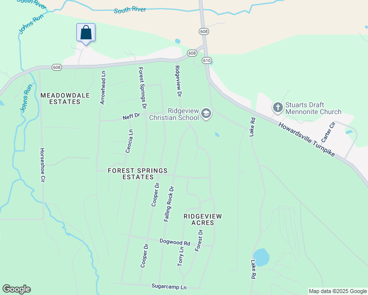 map of restaurants, bars, coffee shops, grocery stores, and more near 50 Falling Rock Drive in Stuarts Draft