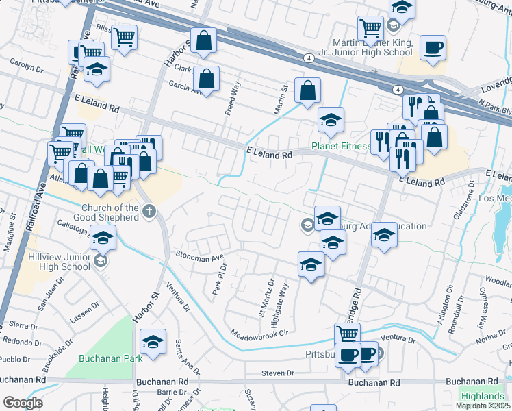 map of restaurants, bars, coffee shops, grocery stores, and more near 109 Reef Drive in Pittsburg